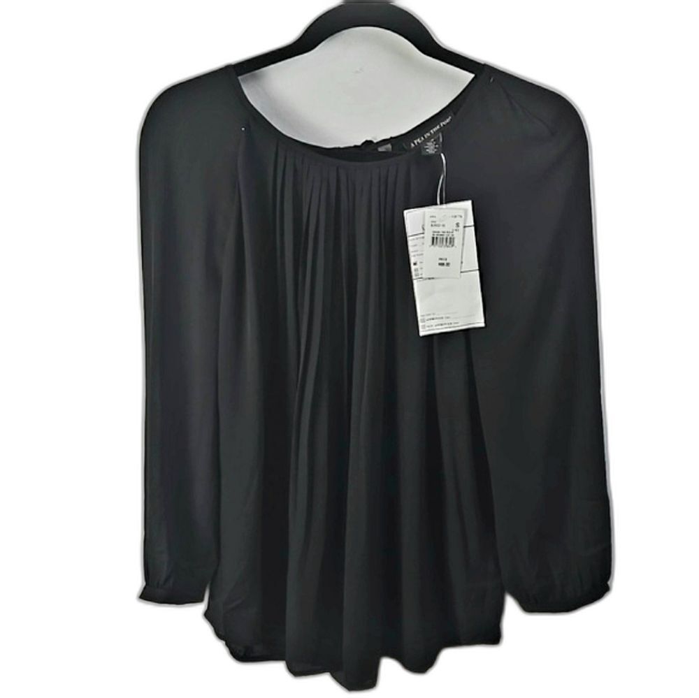 A Pea In The Pod Womens Keyhole Pleated Maternity Blouse Black Sz S - NWT